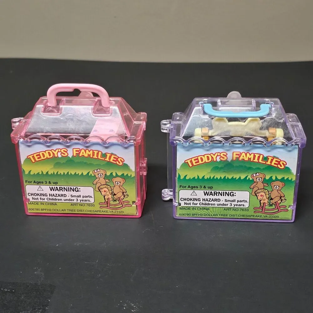 Vtg Set of 2 Teddy's Families Miniature Toy Playsets Polyfect Toys 1990s.
